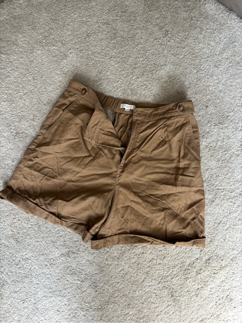 LOFT Tan Roll-Hem Cotton Blend Shorts